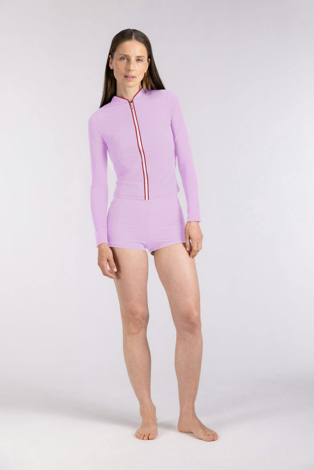 Rash Guard With Zip ― Lilac / Red
