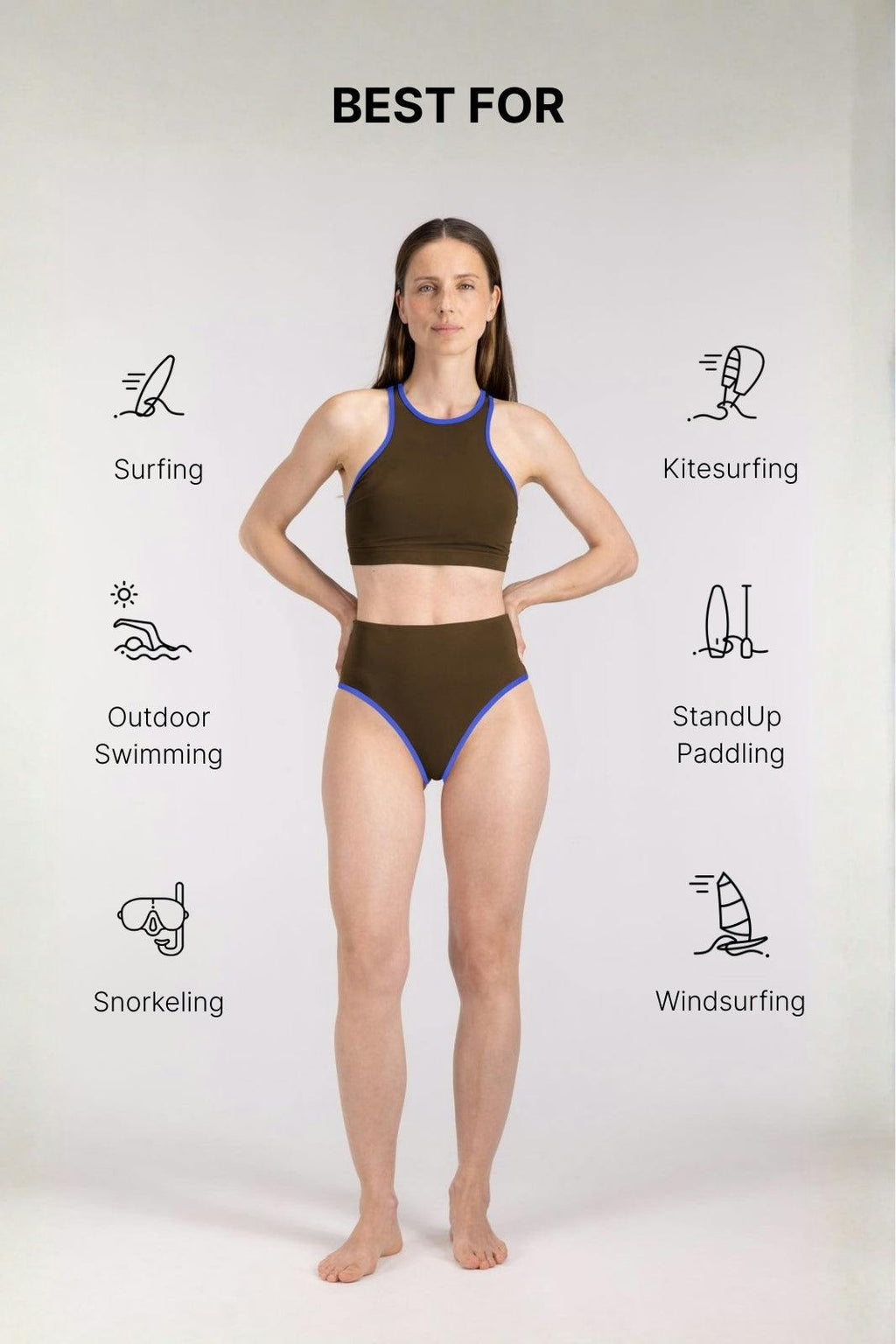 Bikini Bottom High Waist ― Coffee / Blue