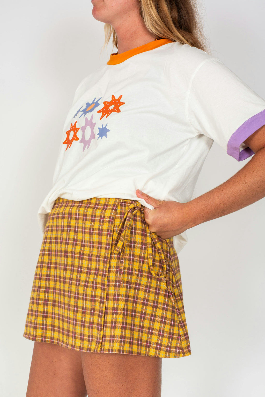 Wrap Mini Skirt in Flannel Plaid