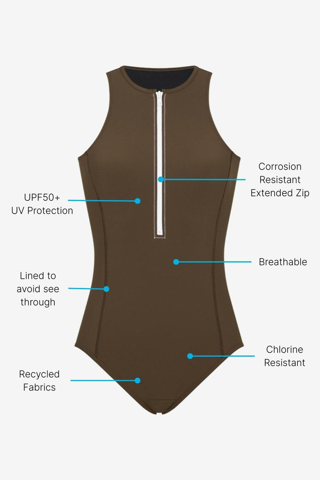 Yemaya One Piece Sleeveless Swimsuit ― Coffee