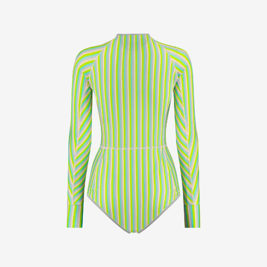 One Piece Swimsuit Longsleeve - Multi Color Stripe