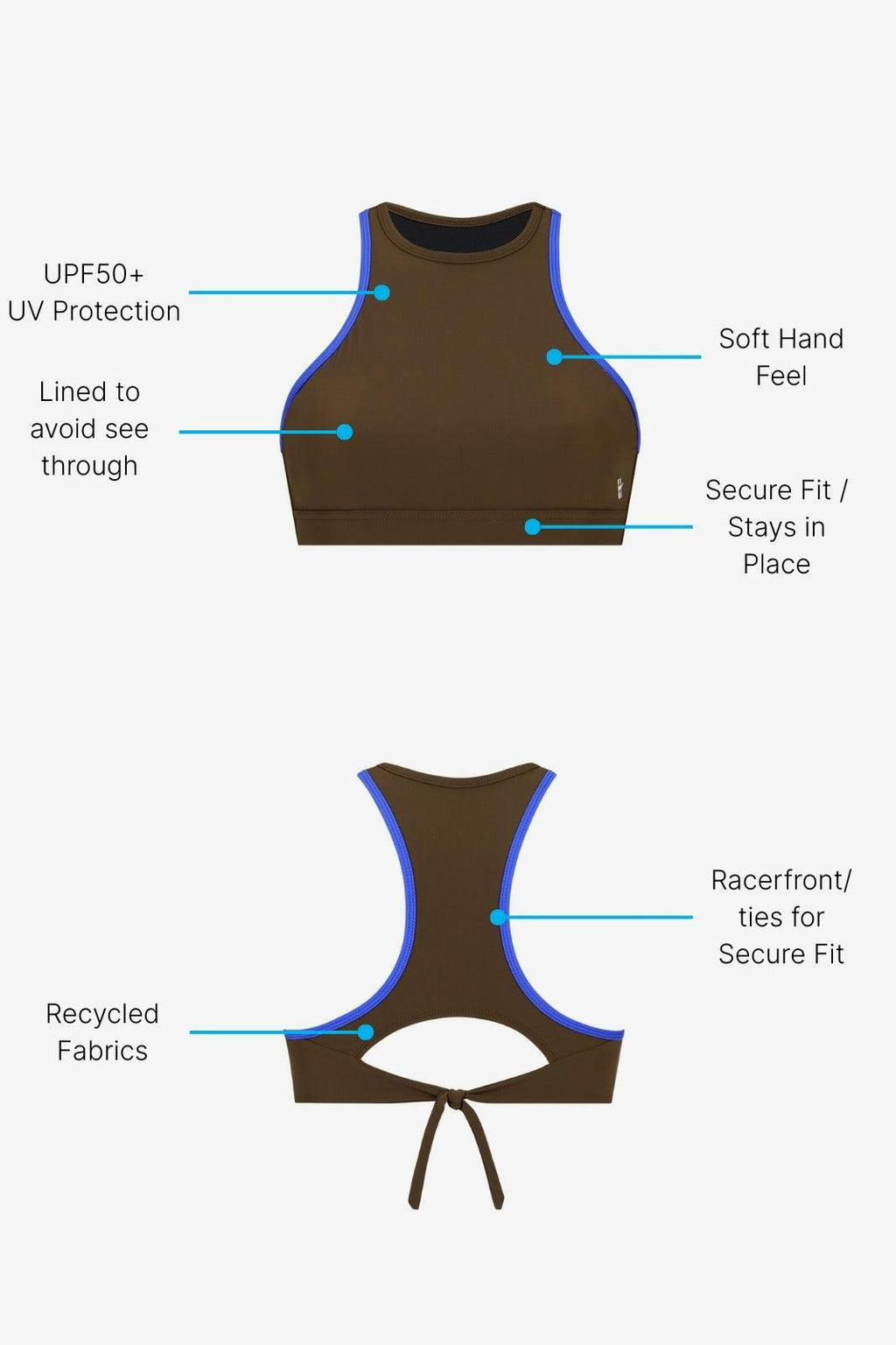 Bikini Top Racerfront Tie ― Coffee / Blue