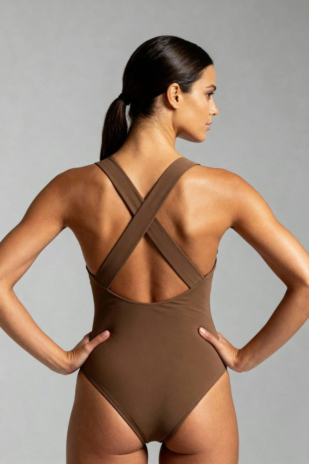 Nerida One Piece Swimsuit Scoop Neck ― Coffee