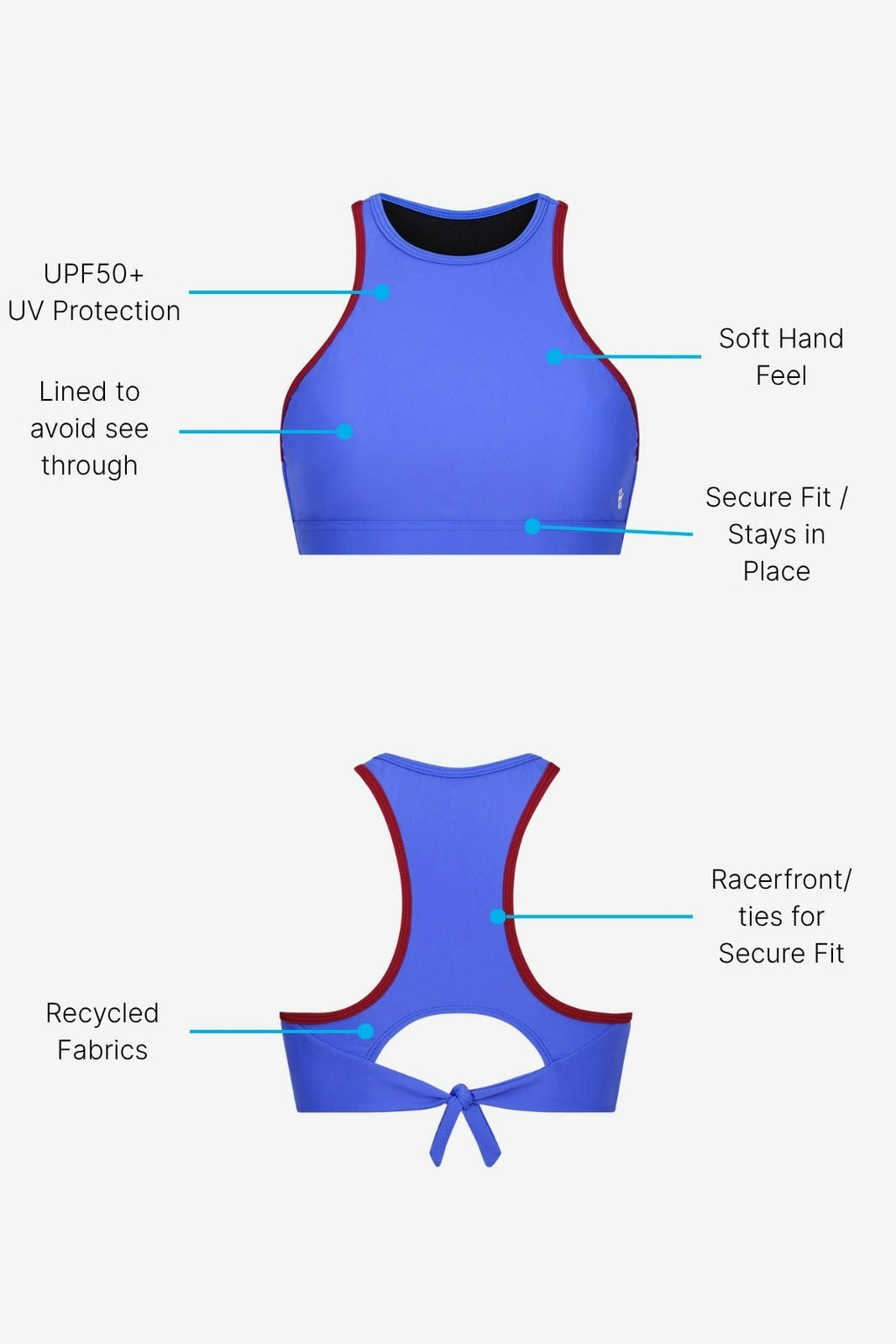 Bikini Top Racerfront Tie ― Blue / Dark Red