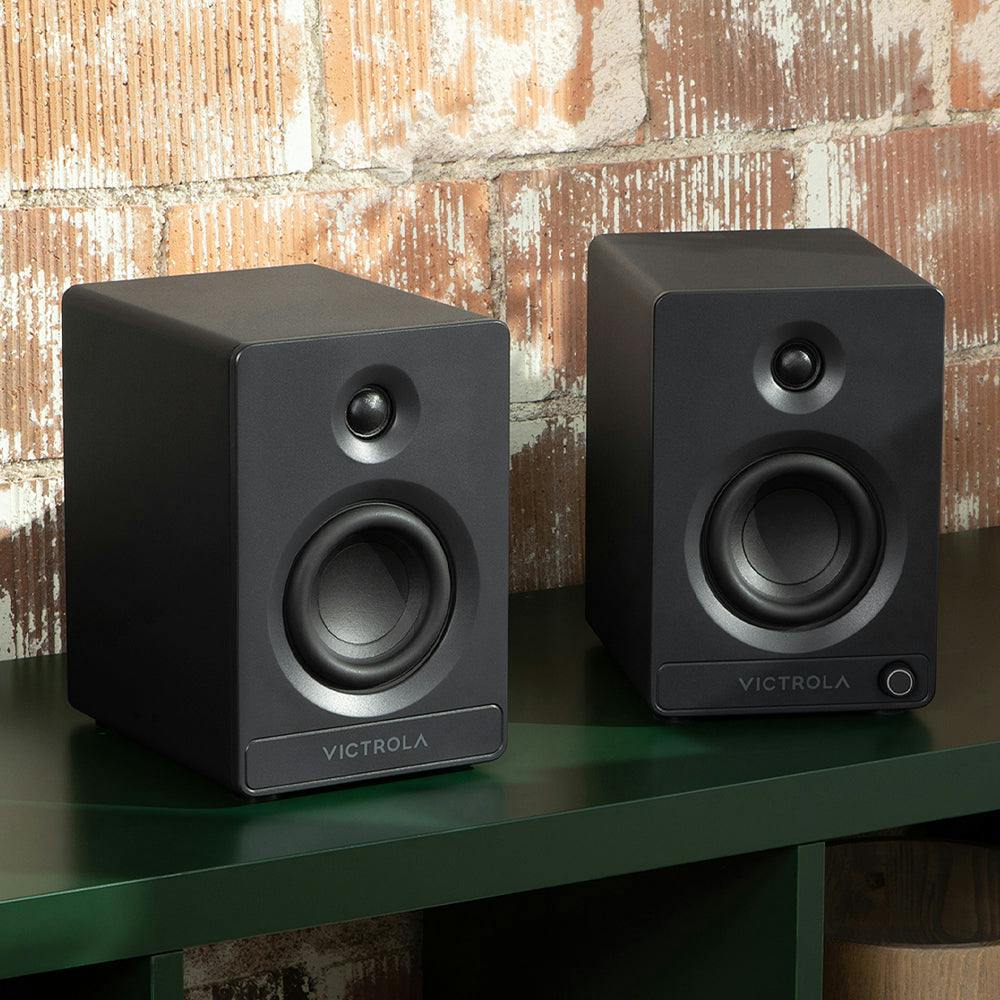 Victrola Automatic Turntable + Victrola Tempo Bookshelf Speakers Bundle - Black