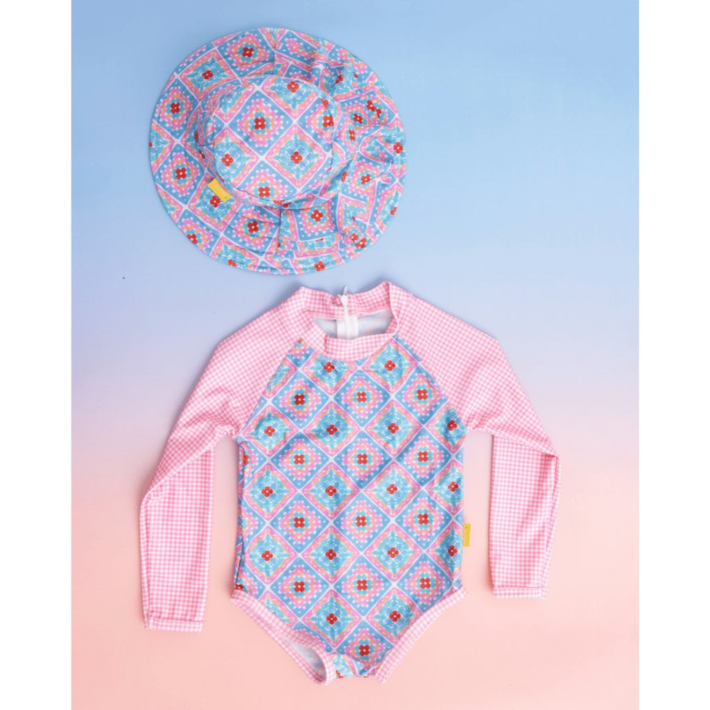 Tyoub Girls Long Sleeve One-Piece Swimsuit Petal Patchwork