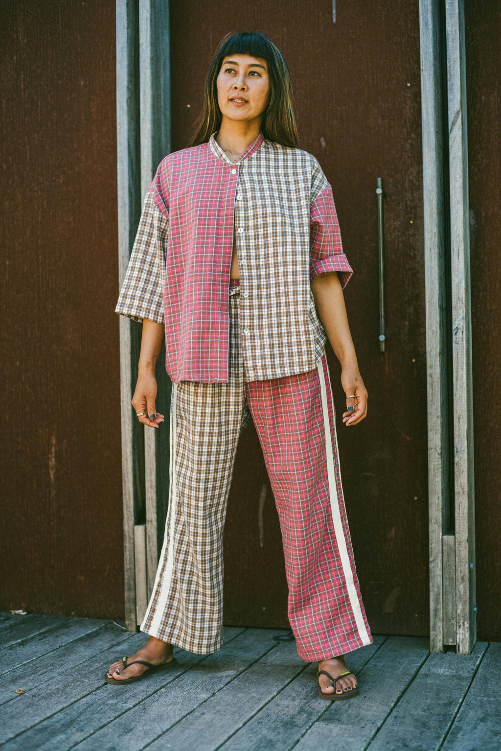 Flannel Flare Pant in Strawberry Milk