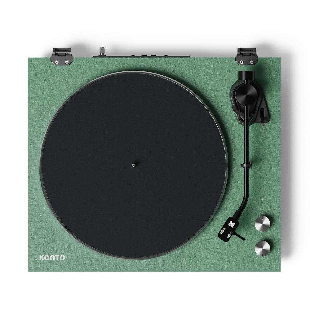 Kanto OBI3 Turntable - Matte Green with Kanto ORA 100W Powered Speakers - Black Bundle