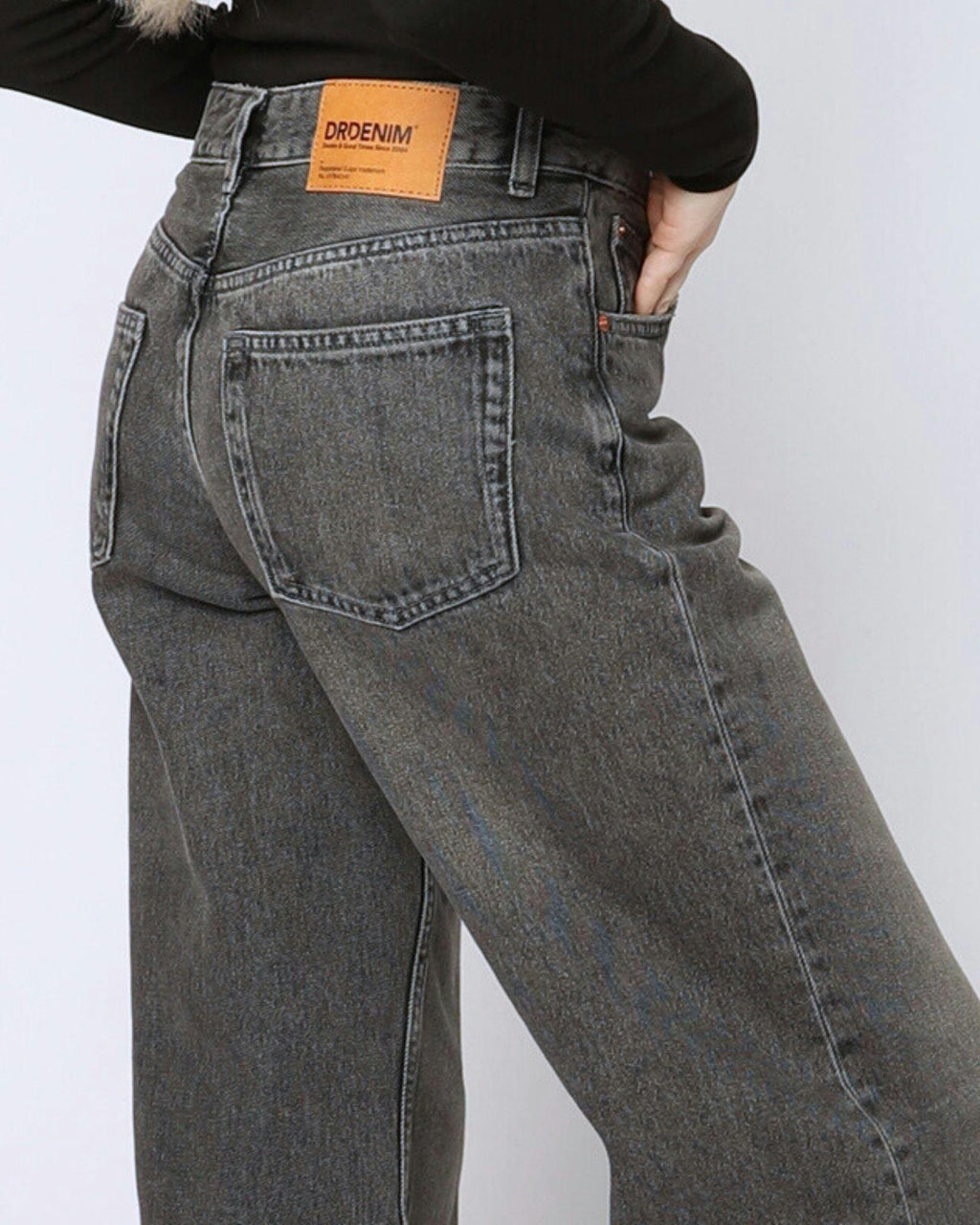 Rhue Low Wide Jeans - Mid Grey Used
