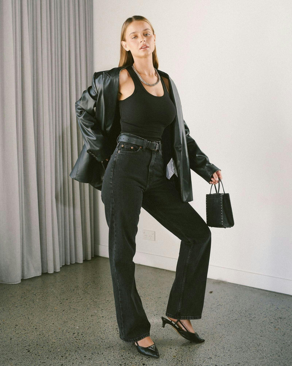 Echo High Straight Jeans - Tar Retro Black