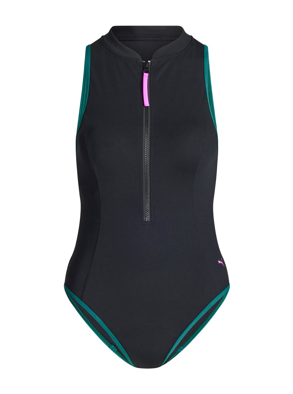 Puma X Modibodi Swimwear Zip Front One Piece Super Absorbency Black Orchid
