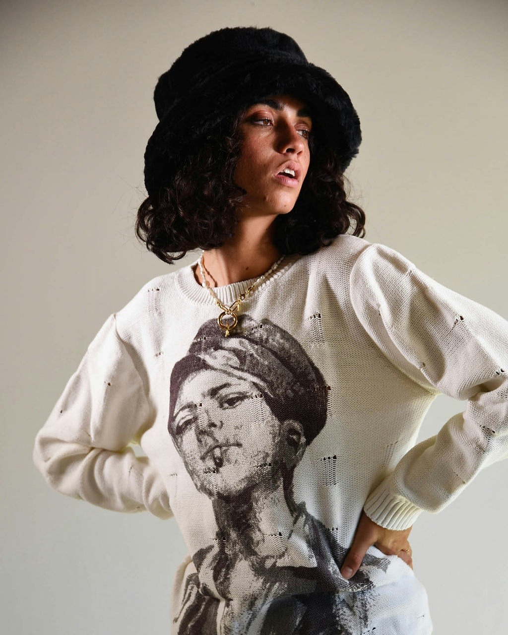 The Cosmic Girl Bucket Hat - Black Faux Fur