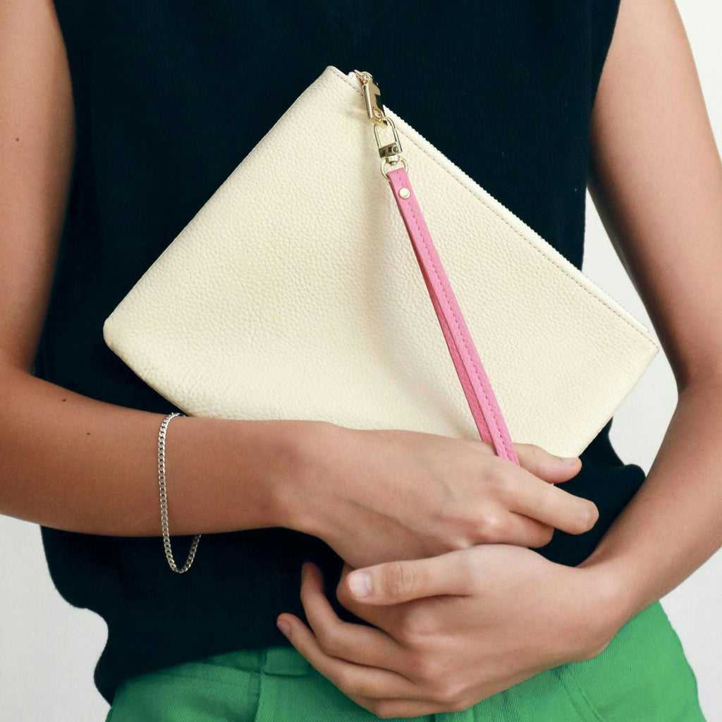 Classic Leather Clutch | White Gold