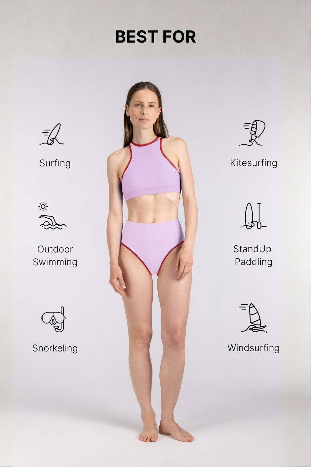 Bikini Top Racerfront Tie ― Lilac / Red