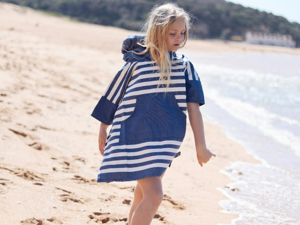 Ocean Blue Stripe Kids Poncho