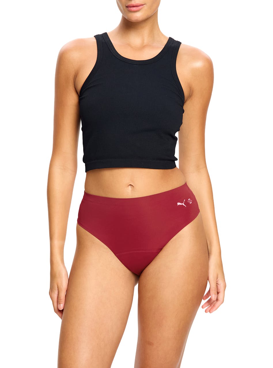 Puma X Modibodi Seamfree Active Hi Waist Cheeky Moderate Absorbency Caramelised Red