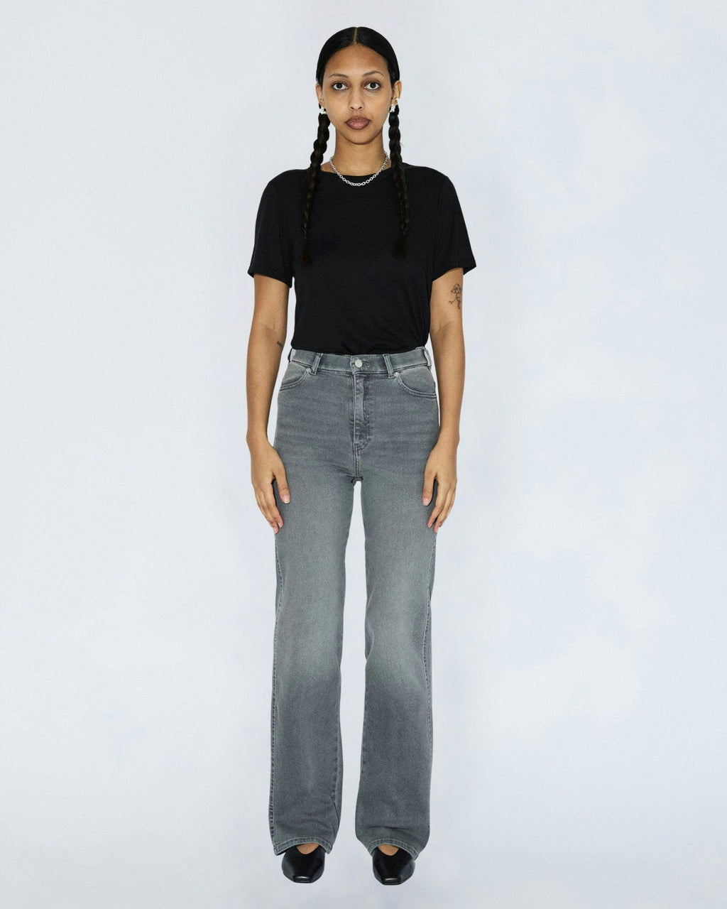 Moxy High Straight Jeans - Washed Light Grey Used