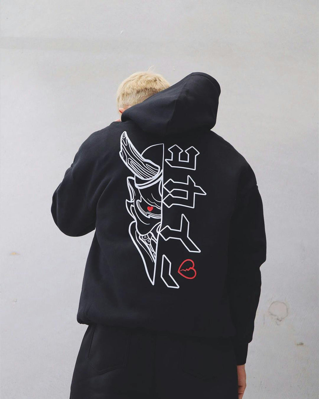"Hanbun Hannya" Hoodie // BLACK