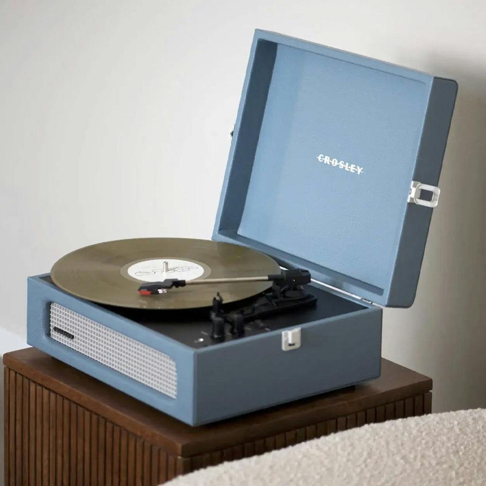 Crosley Voyager Bluetooth Portable Turntable + Crosley Asheville Stand Bundle  - Washed Blue