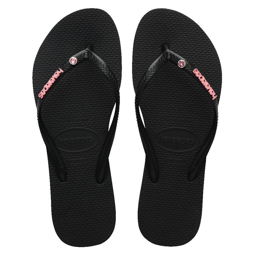 Slim Metal Logo Crystal Thongs