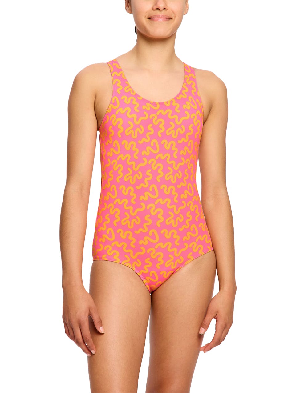Teen Period Swimwear Racerback One Piece Light Absorbency Wavy Pink