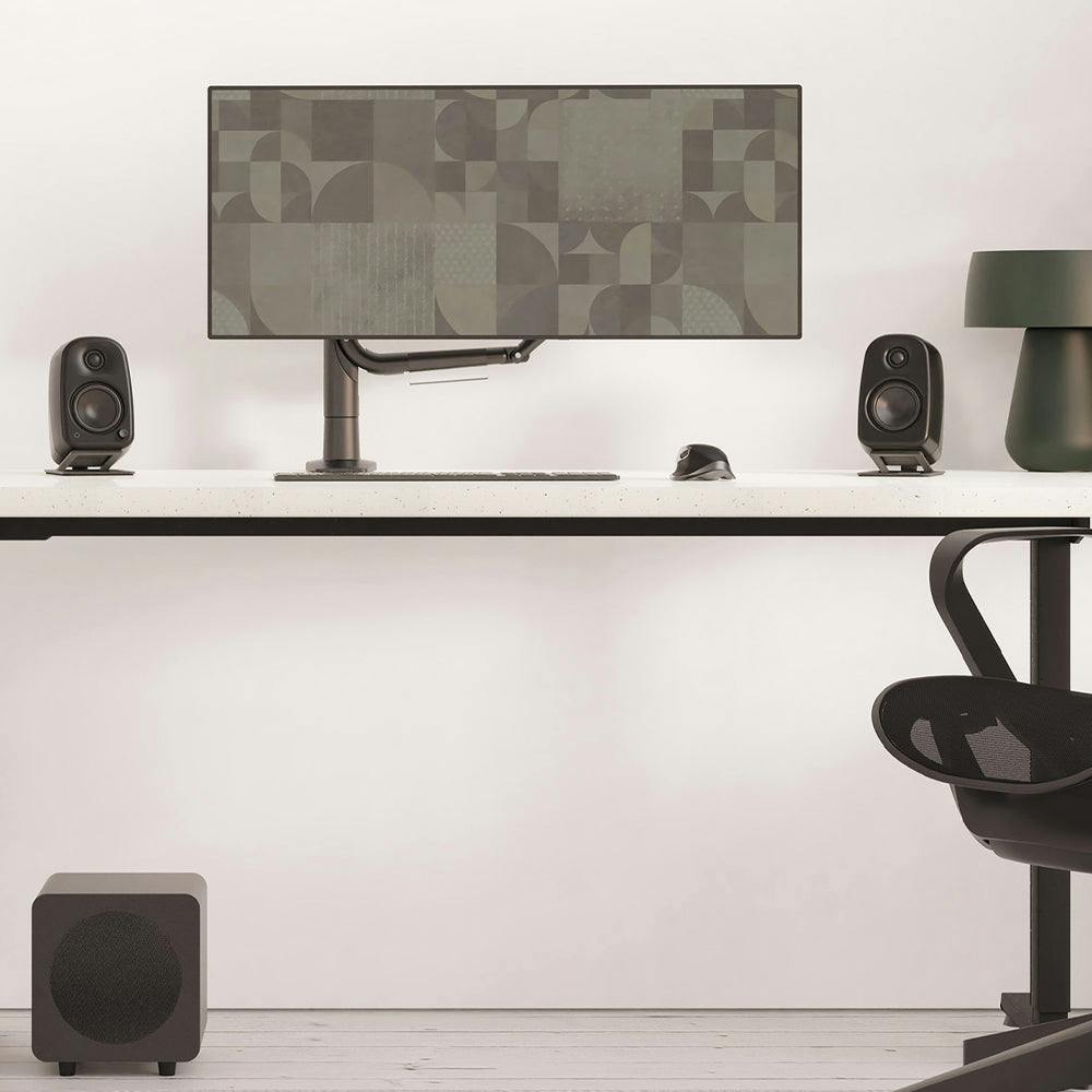 Kanto UKI 100W Desktop Speakers with Bluetooth, USB-C, Headphone out, Chalk (Matte White), Pair