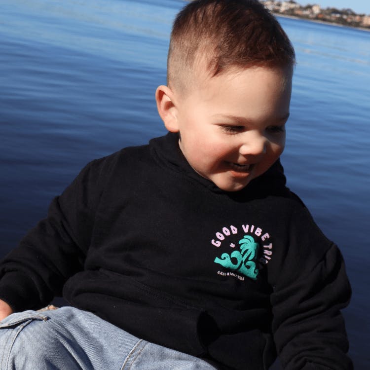 Good Vibe Tribe Black Kids Hooded Jumper
