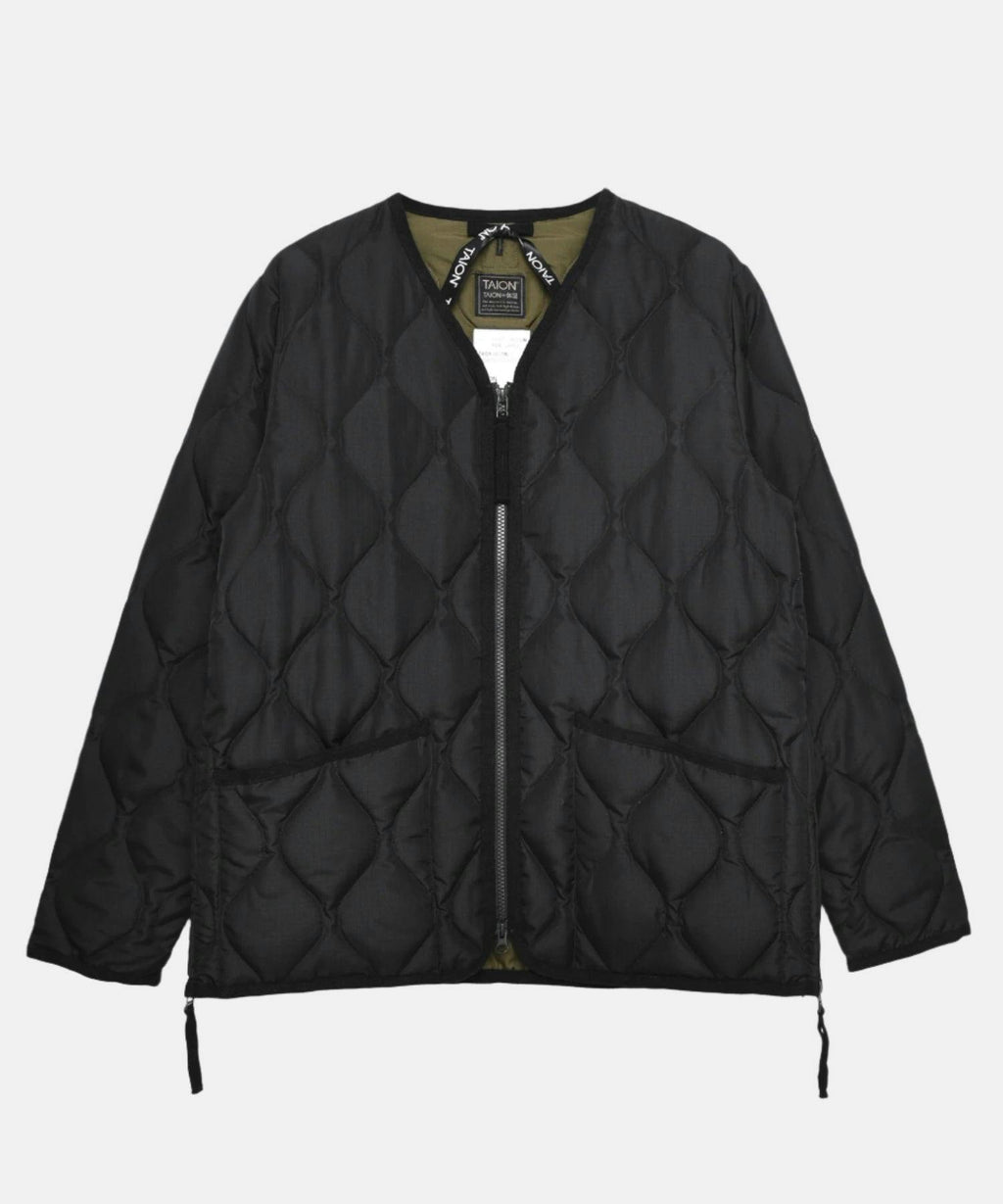 TAION Unisex Military Zip V-Neck Down Jacket in Black