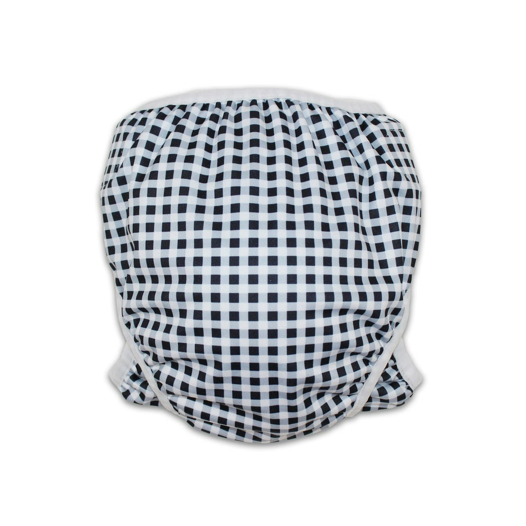 Adjustable Reusable Swim Nappy and Wet Bag - Black Gingham