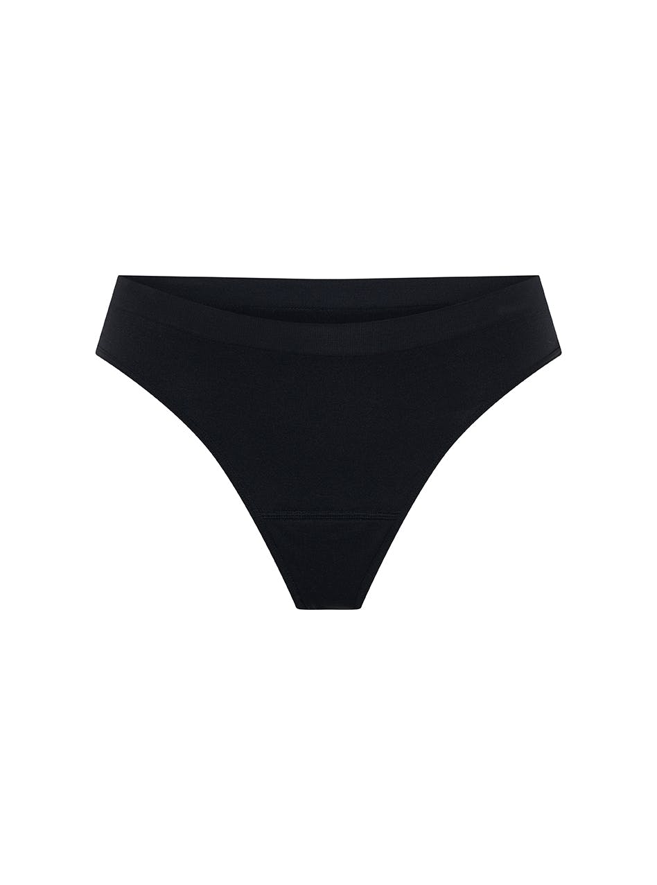 Soft Stretch Seamless Period Underwear Thong Light Absorbency 3 Pack Black