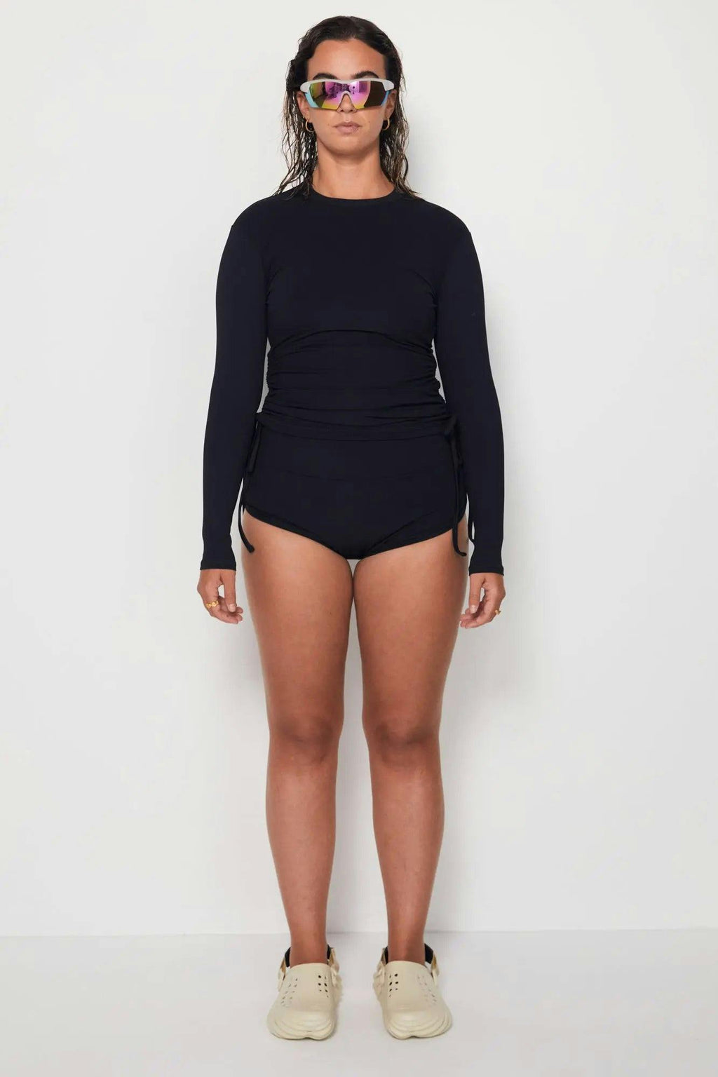 Ruched Rashguard - Black Rib