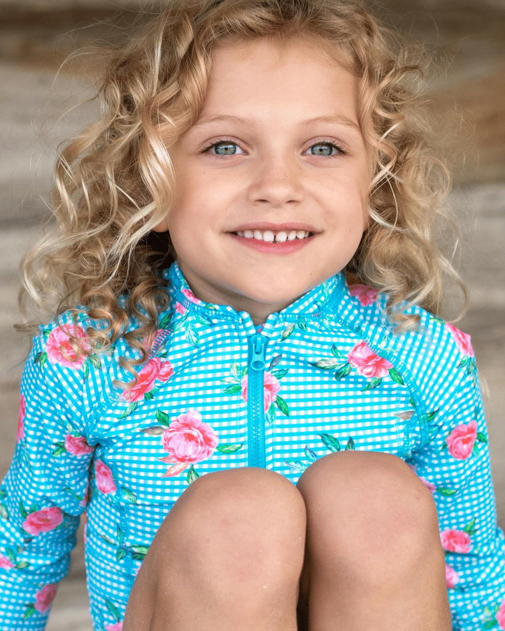 Long sleeve surf swimsuit with matching Beach Hat - Vacation Time print