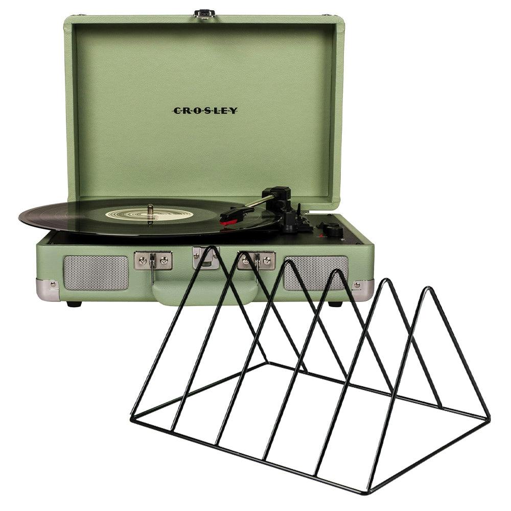 Crosley Cruiser Bluetooth Portable Turntable - Mint + Gadhouse Vinyl Rack Bundle - Black
