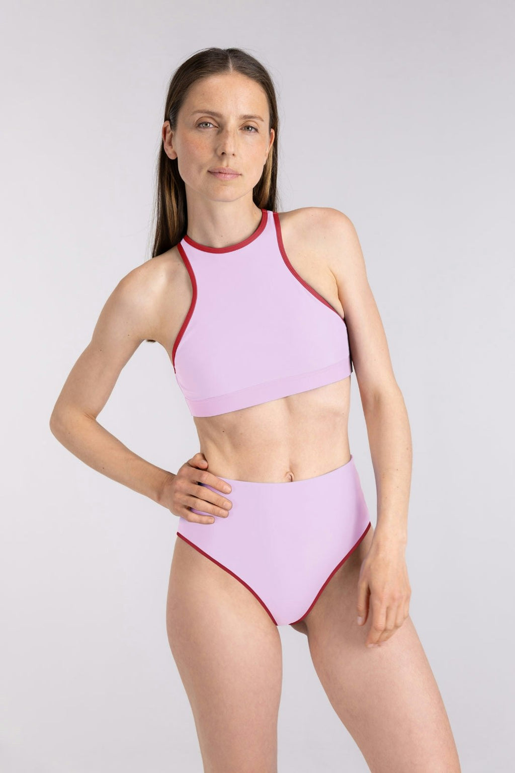Bikini Bottom High Waist ― Lilac / Red