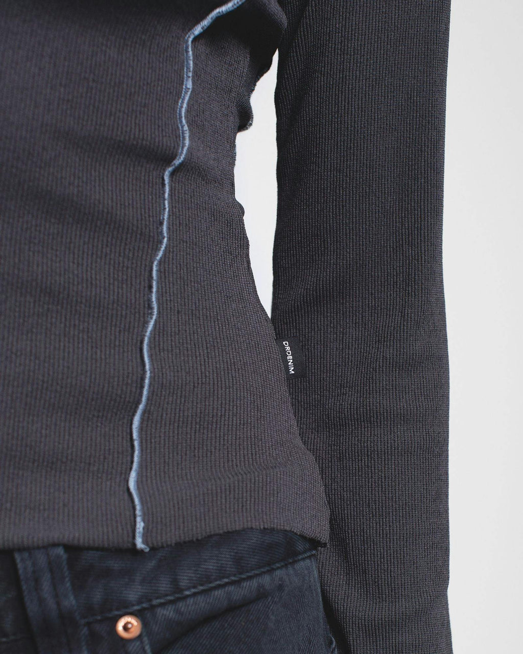 Nicola Long Sleeve Rib Top – Asphalt Contrast