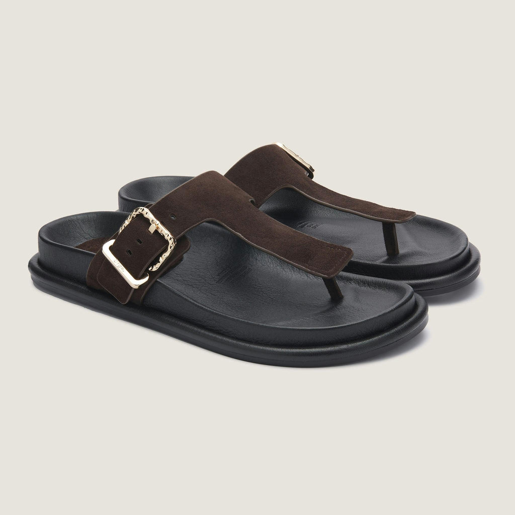 Aero Footbed Thong - Dark Brown Suede