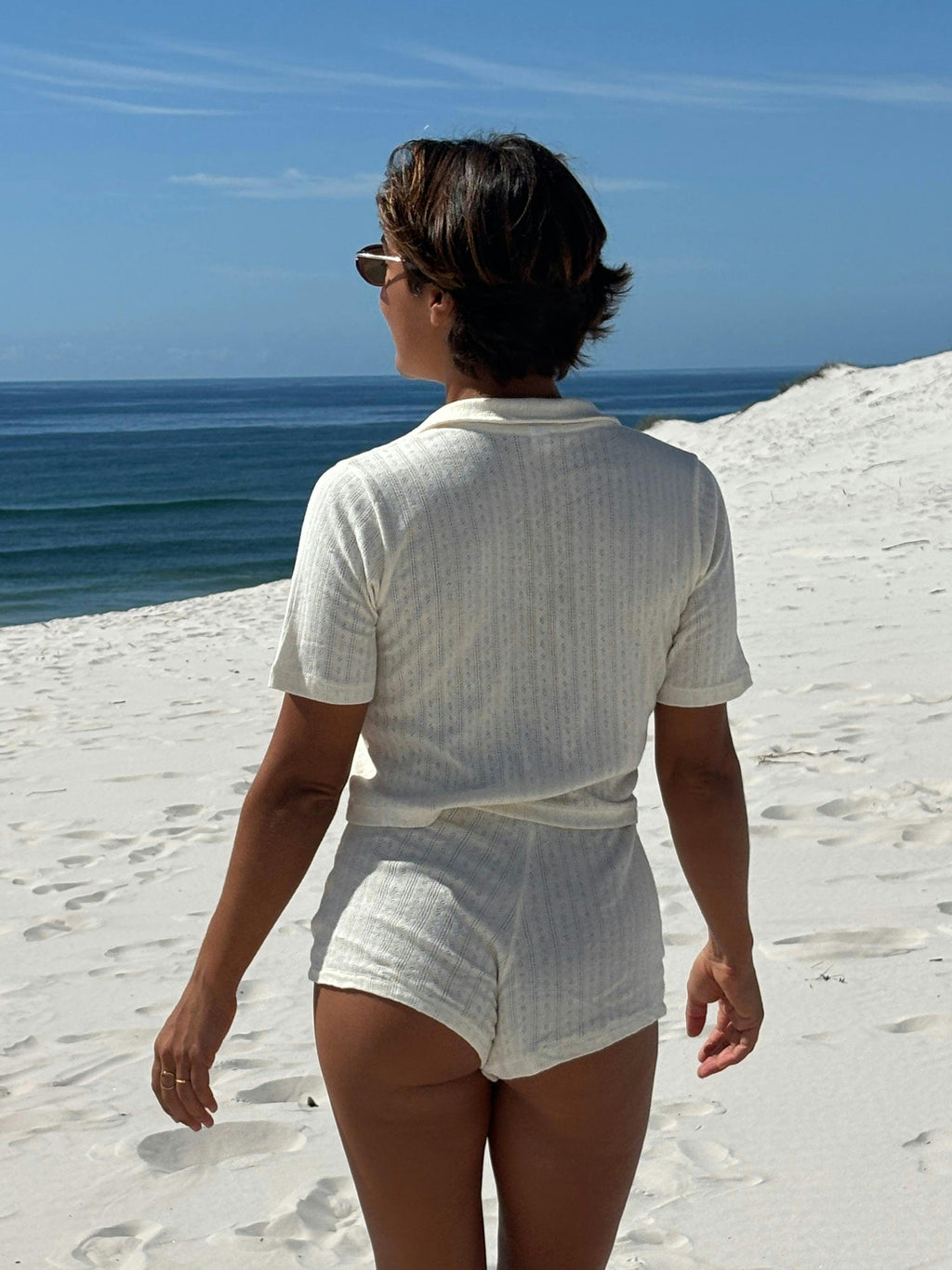 Beach PJ Short in Cream Pointelle