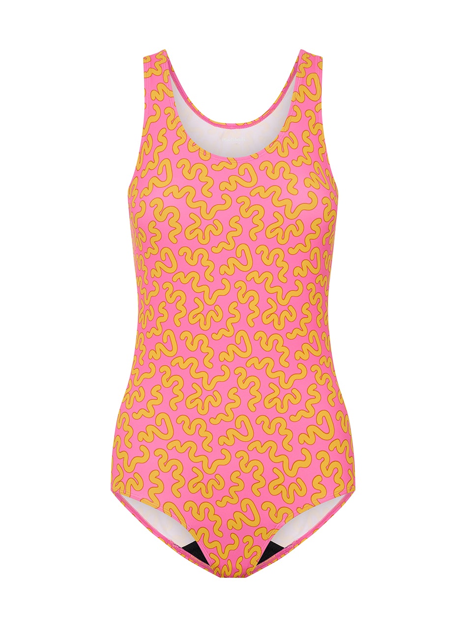 Teen Period Swimwear Racerback One Piece Light Absorbency Wavy Pink