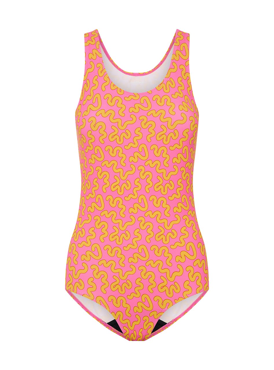 Teen Period Swimwear Racerback One Piece Light Absorbency Wavy Pink