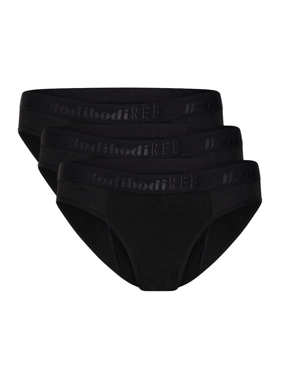 Teen Hipster Period Underwear Bikini Moderate Absorbency 3 Pack Black
