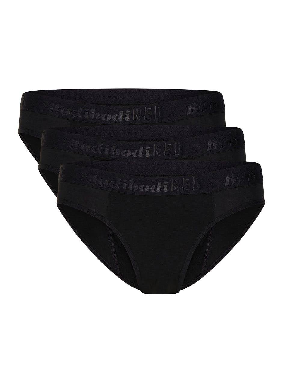 Teen Hipster Period Underwear Bikini Moderate Absorbency 3 Pack Black