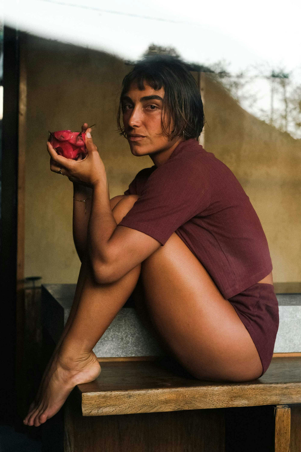 Pointelle Short in Burgundy