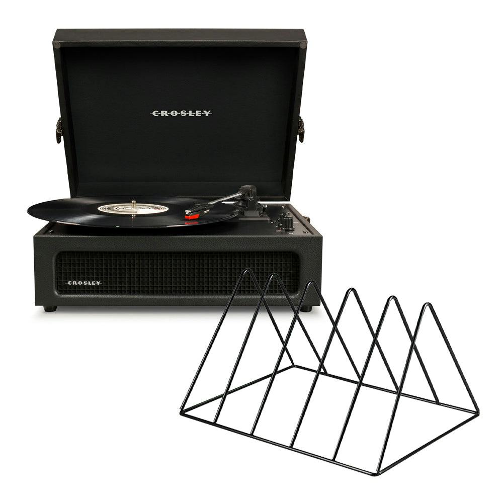 Crosley Voyager Bluetooth Portable Turntable - Black + Gadhouse Vinyl Rack Bundle - Black