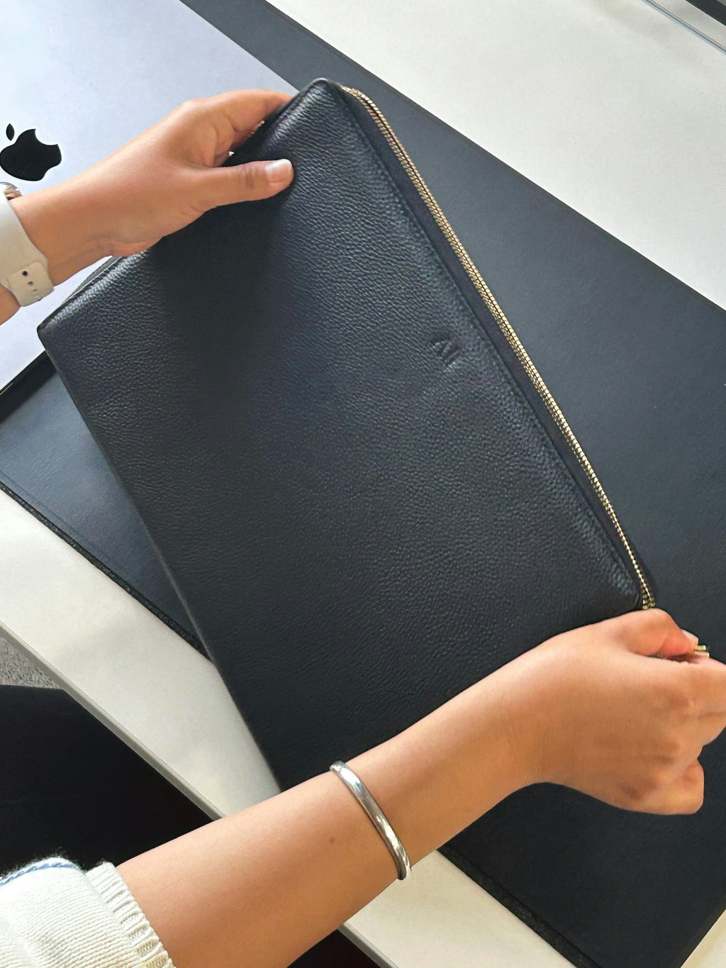 14" Padded Leather Laptop Case | Black Gold