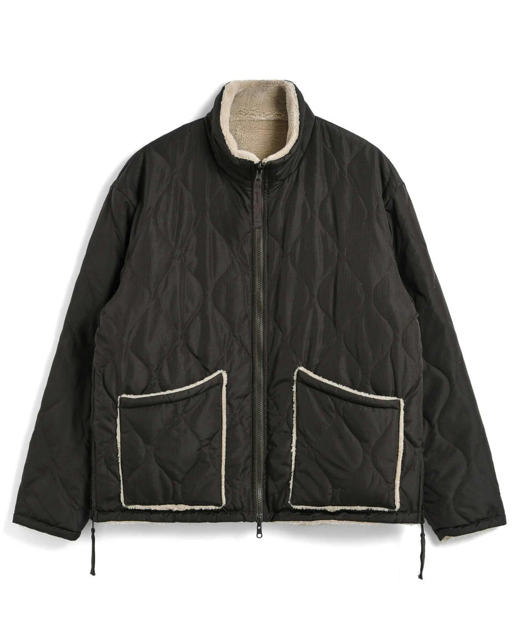 TAION Military Reversible Down Boa Hi Neck Jacket in Choco x Beige