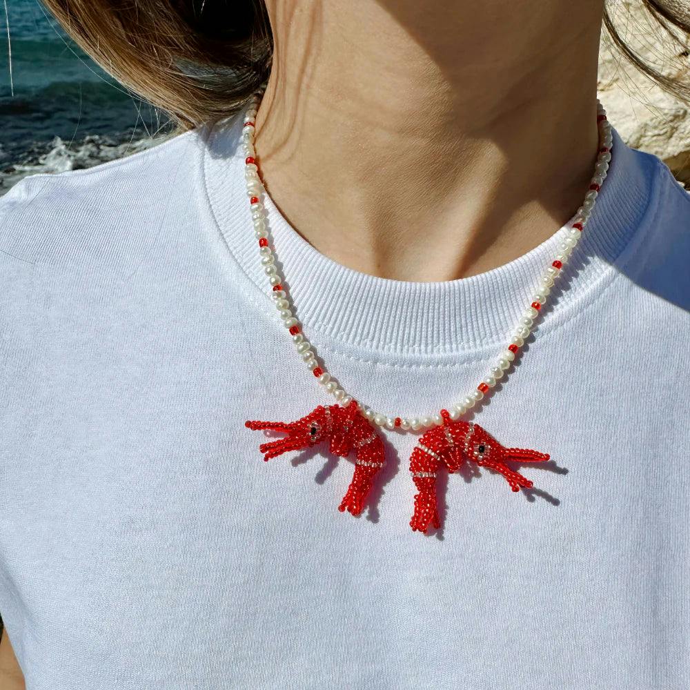 BABY TWO PRAWN NECKLACE - RED