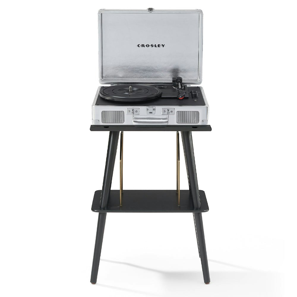 Crosley Cruiser Bluetooth Portable Turntable - Silver + Crosley Entertainment Stand Bundle