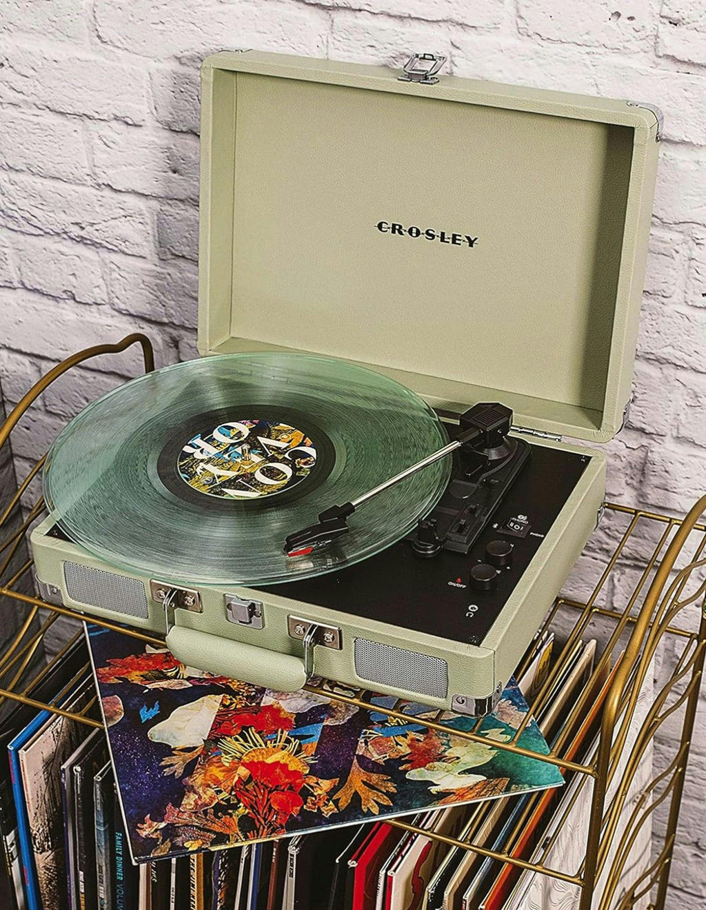Crosley Cruiser Bluetooth Portable Turntable - Mint + Bundled Crosley Record Storage Display Stand