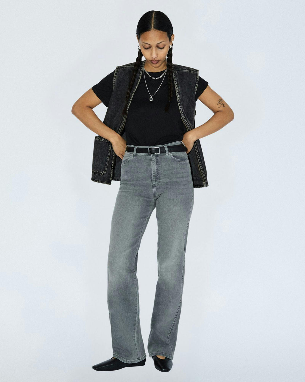 Moxy High Straight Jeans - Washed Light Grey Used