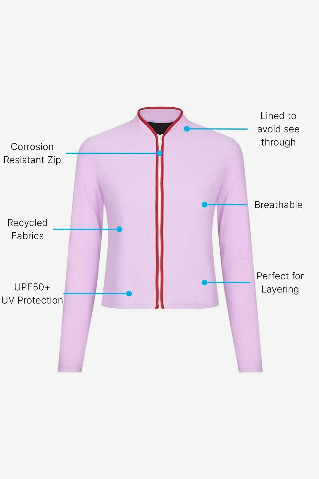 Rash Guard With Zip ― Lilac / Red